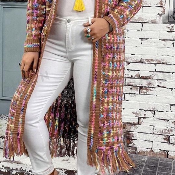 Plus Size Blend Material Fringe Hem Open Front Cardigan - Picture 3 of 4